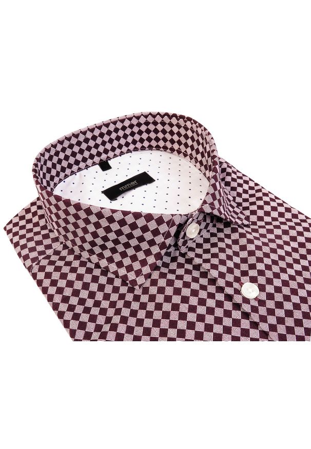 Mmer / Villaro - Koszule męskie - Bordowa koszula we wzór - kratka 640. Kolor: czerwony. Materiał: bawełna, tkanina. Długość: długie. Wzór: kratka