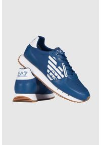 EA7 Emporio Armani - EA7 Niebieskie sneakersy z białą podeszwą. Kolor: niebieski #5