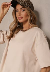 Renee - Beżowy Komplet z Bawełny T-shirt z Rozcięciami i Spodnie o Szerokim Kroju Elpiola. Kolor: beżowy. Materiał: bawełna #4