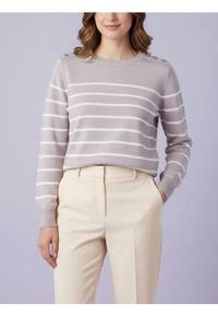 Sinsay - Sweter w paski z ozdobnymi guzikami na ramieniach - różowy. Kolor: różowy. Wzór: paski