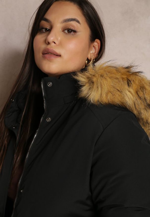 Renee - Czarna Kurtka Parka Dwustronna Deyu. Okazja: na co dzień. Kolor: czarny. Materiał: jeans, tkanina, futro. Sezon: zima, jesień. Styl: elegancki, casual
