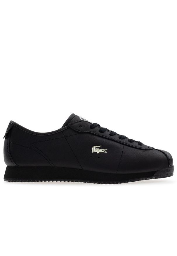 Buty męskie Lacoste Club-Low 125 5 SMA 749SMA0107-02H - czarne. Okazja: na co dzień. Zapięcie: sznurówki. Kolor: czarny. Materiał: guma, skóra. Wzór: aplikacja. Obcas: na płaskiej podeszwie. Sport: turystyka piesza