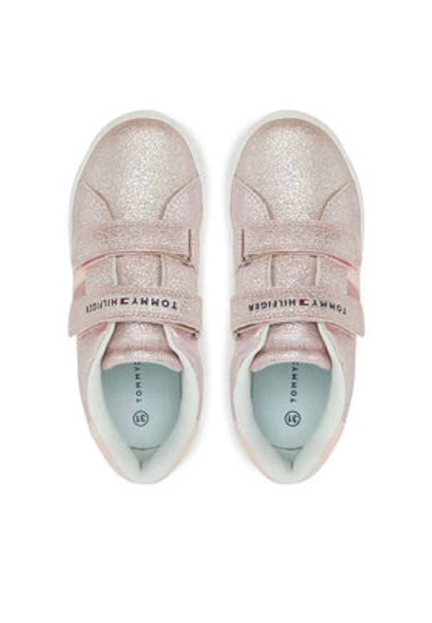TOMMY HILFIGER - Tommy Hilfiger Sneakersy Flag Low Cut Velcro Sneaker T1A9-33725-0745 S Różowy. Kolor: różowy. Materiał: skóra