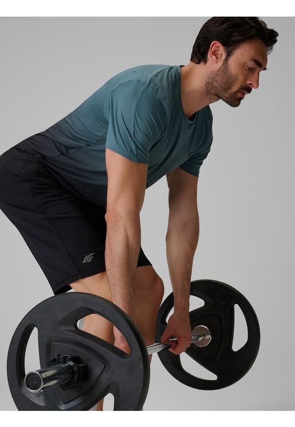 4f - 4F Koszulka treningowa regular szybkoschnąca męska - turkusowa XL. Kolor: turkusowy. Materiał: materiał, tkanina. Długość: krótkie. Sport: fitness