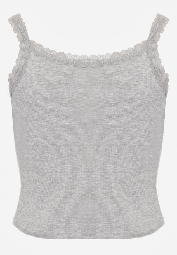 Born2be - Szary Top z Bawełny Ozdobiony Guzikami i Koronką przy Dekolcie Beralie. Okazja: na co dzień. Kolor: szary. Materiał: bawełna, koronka. Wzór: aplikacja, koronka. Styl: casual, elegancki, klasyczny