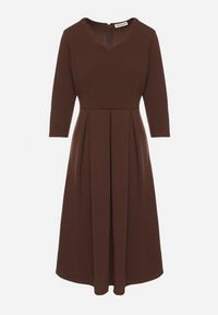 Born2be - Brązowa Rozkloszowana Sukienka z Rękawem 3/4 Nomiel. Okazja: na co dzień. Typ kołnierza: dekolt w kształcie V. Kolor: brązowy. Typ sukienki: rozkloszowane. Styl: klasyczny, casual, elegancki #3