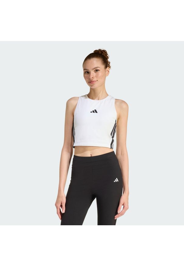 Adidas - Podkoszulek Essentials 3-Stripes Padded Tank. Kolor: biały. Sport: fitness
