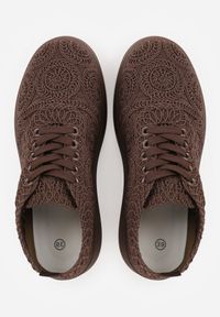 Born2be - Brązowe Sneakersy z Plecionki na Grubej Podeszwie w Stylu Boho Dacara. Okazja: na co dzień. Kolor: brązowy. Materiał: jeans. Szerokość cholewki: normalna #4