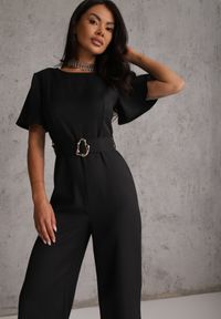 Renee - Czarny Kombinezon VICES Ozdobiony Paskiem i Klamrą o Nieregularnym Kształcie Metilaeno. Kolor: czarny. Wzór: aplikacja #7