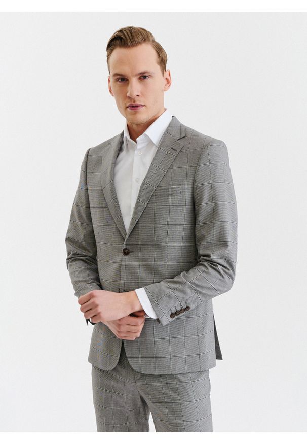 Pako Lorente - PAKO LORENTE – Męska marynarka garniturowa w kratę w brązowych tonach. Kolor: brązowy. Materiał: wiskoza, poliester, elastan. Styl: boho