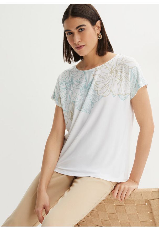 bonprix - Shirt z kwiatowym nadrukiem. Kolor: biały. Wzór: nadruk, kwiaty