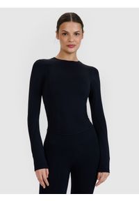 4f - 4F Longsleeve do jogi i pilatesu z wycięciem na plecach damski - czarny XS/S. Kolor: czarny. Materiał: materiał, prążkowany, skóra, syntetyk, włókno, dzianina. Długość rękawa: długi rękaw. Długość: długie. Wzór: prążki. Sport: joga i pilates #2