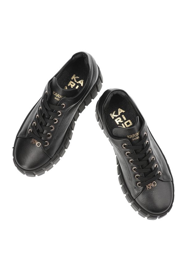 Czarne Sneakersy Karino Modne Skórzane Obuwie Damskie. Okazja: na spacer, na co dzień. Kolor: czarny. Materiał: skóra. Szerokość cholewki: normalna. Sport: turystyka piesza