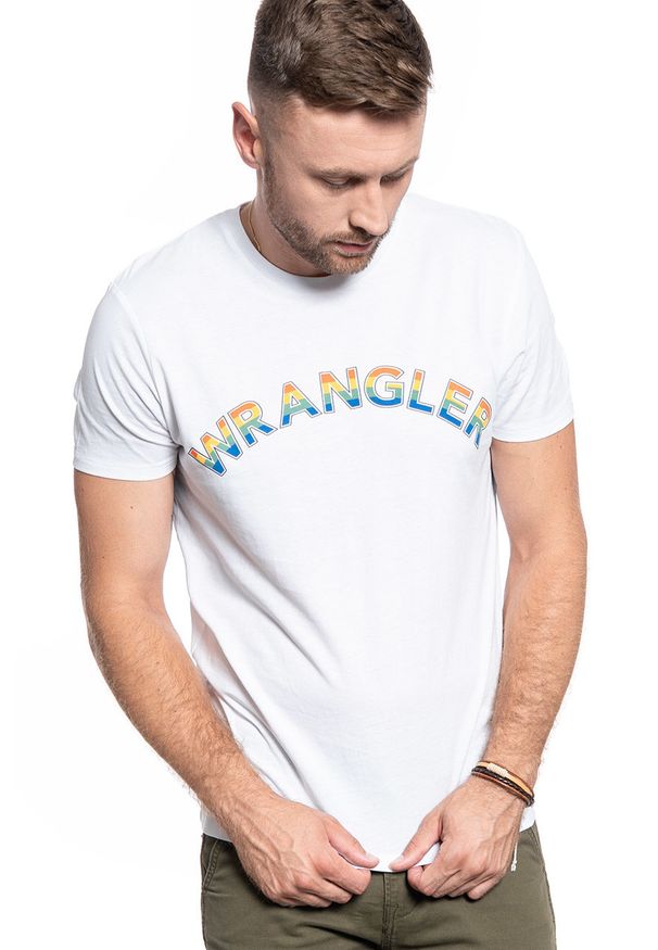 Wrangler - MĘSKI T-SHIRT WRANGLER SS RAINBOW TEE WHITE W7F2D3989