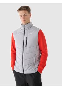 4f - 4F Bezrękawnik puchowy z wypełnieniem syntetycznym męski - szary XL. Okazja: na co dzień. Typ kołnierza: kołnierzyk stójkowy. Kolor: szary. Materiał: syntetyk, puch. Długość rękawa: bez rękawów. Długość: długie. Wzór: jodełka. Styl: elegancki, casual, klasyczny, sportowy #1