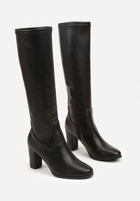 Renee - Czarne Kozaki na Słupku z Przylegającą Cholewką Alovire. Kolor: czarny. Materiał: jeans. Szerokość cholewki: normalna. Obcas: na słupku