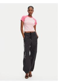 Juicy Couture T-Shirt Contrast JCWCT125307 Różowy Slim Fit. Kolor: różowy. Materiał: bawełna