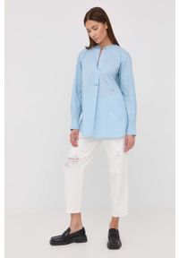 VICTORIA BECKHAM - Victoria Beckham bluzka bawełniana damska gładka. Kolor: niebieski. Materiał: bawełna. Długość rękawa: długi rękaw. Długość: długie. Wzór: gładki #6