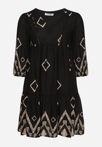 Born2be - Czarna Bawełniana Sukienka Pudełkowa w Geometryczny Wzór Claradina. Kolekcja: plus size. Kolor: czarny. Materiał: bawełna. Wzór: geometria. Typ sukienki: dla puszystych. Styl: elegancki #3