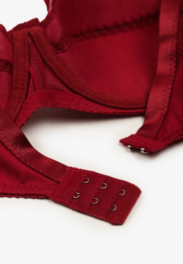 Born2be - Bordowy Biustonosz Typu Full Cup Zdobiony Koronką Delwinna. Kolor: czerwony. Materiał: koronka. Wzór: aplikacja, koronka