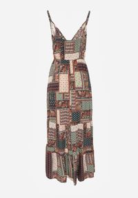 Born2be - Zielona Sukienka Kopertowa z Wiskozy w Patchworkowy Wzór Hickey. Kolor: zielony. Materiał: wiskoza. Długość rękawa: na ramiączkach. Wzór: aplikacja. Typ sukienki: kopertowe. Styl: boho. Długość: maxi #3