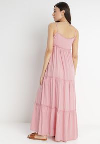 Born2be - Różowa Sukienka Cilaris. Kolor: różowy. Materiał: tkanina, wiskoza. Długość rękawa: na ramiączkach. Wzór: gładki. Sezon: wiosna, lato. Typ sukienki: rozkloszowane. Długość: maxi