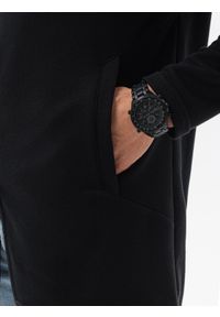 Ombre Clothing - Bluza męska rozpinana - czarna B1370 - XXL. Kolor: czarny. Materiał: dzianina, poliester, bawełna. Wzór: napisy, aplikacja. Styl: elegancki