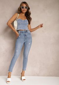 Renee - Jasnoniebieskie Casualowe Skinny Jeansy z Bawełny z Przetarciami na Nogawkach Cirea. Okazja: na co dzień. Kolor: niebieski. Styl: casual