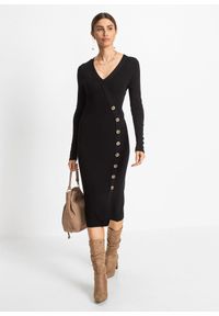 bonprix - Sukienka dzianinowa z mieszanki wiskozy. Kolor: czarny. Materiał: dzianina, wiskoza #1