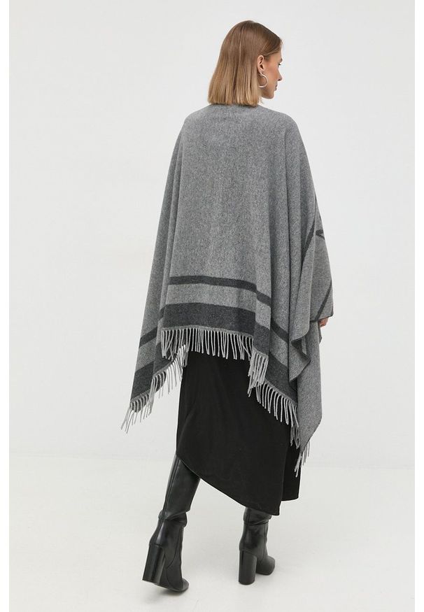 Max Mara Leisure poncho wełniane kolor szary. Kolor: szary. Materiał: wełna