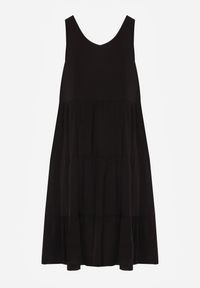 Renee - Czarna Sukienka z Bawełny o Rozkloszowanym Kroju Ozdobiona Falbankami Tessah. Okazja: na co dzień. Typ kołnierza: kołnierz z falbankami. Kolor: czarny. Materiał: bawełna. Wzór: aplikacja. Styl: casual, elegancki, klasyczny #5