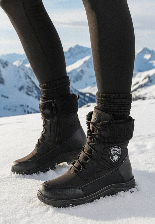 Born2be - Czarne Śniegowce za Kostkę z Ozdobnym Futerkiem Lilithan. Wysokość cholewki: za kostkę. Kolor: czarny. Materiał: futro. Sezon: zima