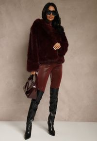 Renee - Bordowa Kurtka Futerko z Nieodpinanym Kapturem Vetisala. Okazja: na co dzień. Kolor: czerwony. Materiał: futro. Styl: elegancki, casual #3