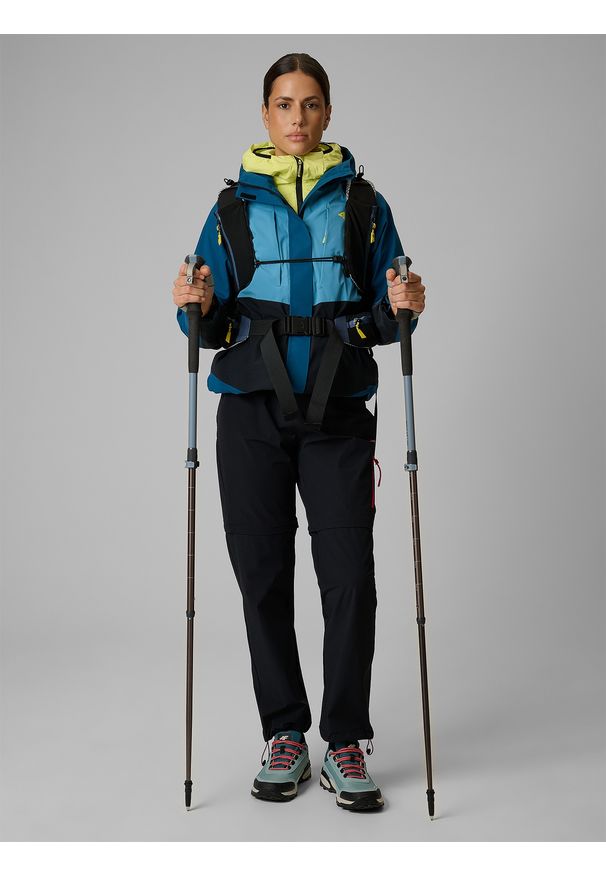 4f - 4F Kurtka trekkingowa membrana 10000 damska - turkusowa XL. Kolor: turkusowy. Materiał: tkanina, materiał. Długość rękawa: raglanowy rękaw. Sezon: lato. Sport: turystyka piesza