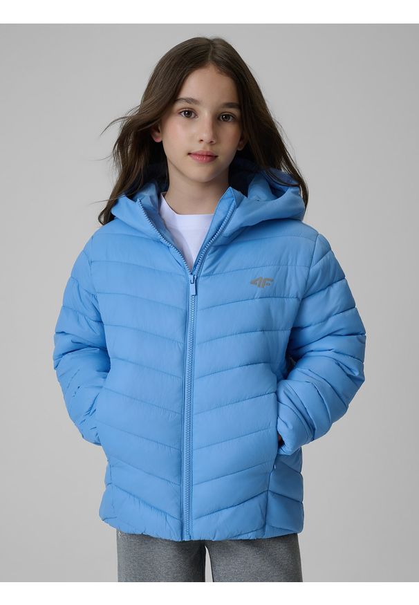 4f - 4F Kurtka z wypełnieniem syntetycznym dziewczęca - niebieska 164 (13-14 lat). Kolor: niebieski. Materiał: syntetyk. Wzór: gładki. Sezon: lato