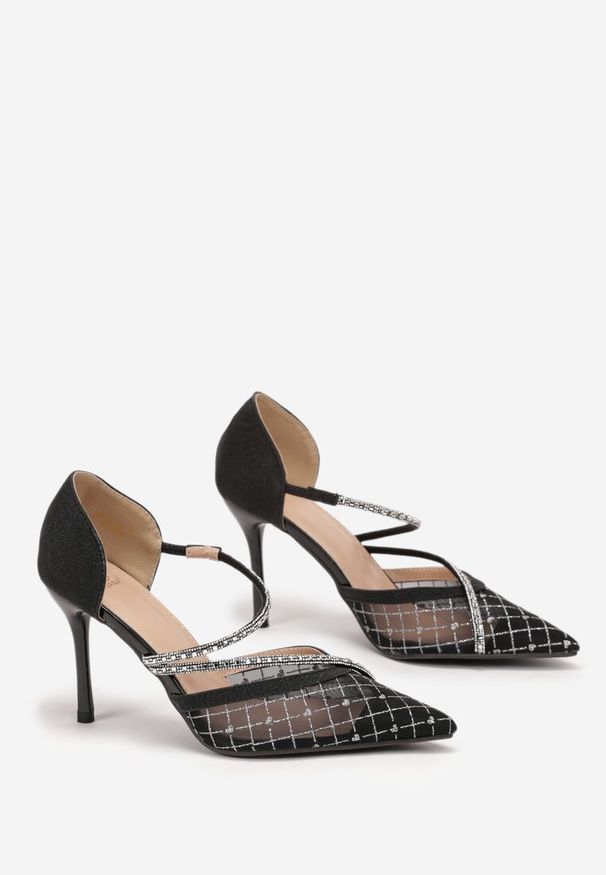 Born2be - Czarne Szpilki z Noskiem w Szpic z Brokatem i Cyrkoniami Judie. Kolor: czarny. Obcas: na szpilce. Styl: elegancki