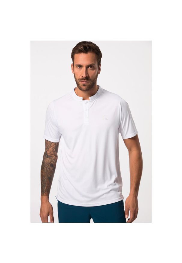JAY-PI - Męska Koszulka henley tenis rękaw 1/2 QuickDry okrągły dekolt. Typ kołnierza: typu henley. Kolekcja: plus size. Kolor: biały. Materiał: poliester, materiał. Sport: tenis