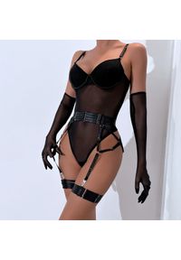 Intica - Body z pasem do pończoch i rękawiczkami na romantyczne wieczory Orelia. Kolor: zielony. Materiał: materiał #5