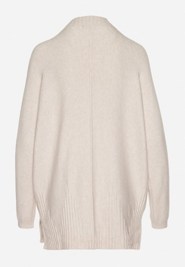 Born2be - Jasnobeżowy Sweter z Półgolfem z Prążkowanej Dzianiny z Wycięciami po Bokach Rerivra. Kolor: beżowy. Materiał: dzianina, prążkowany. Styl: wizytowy, elegancki