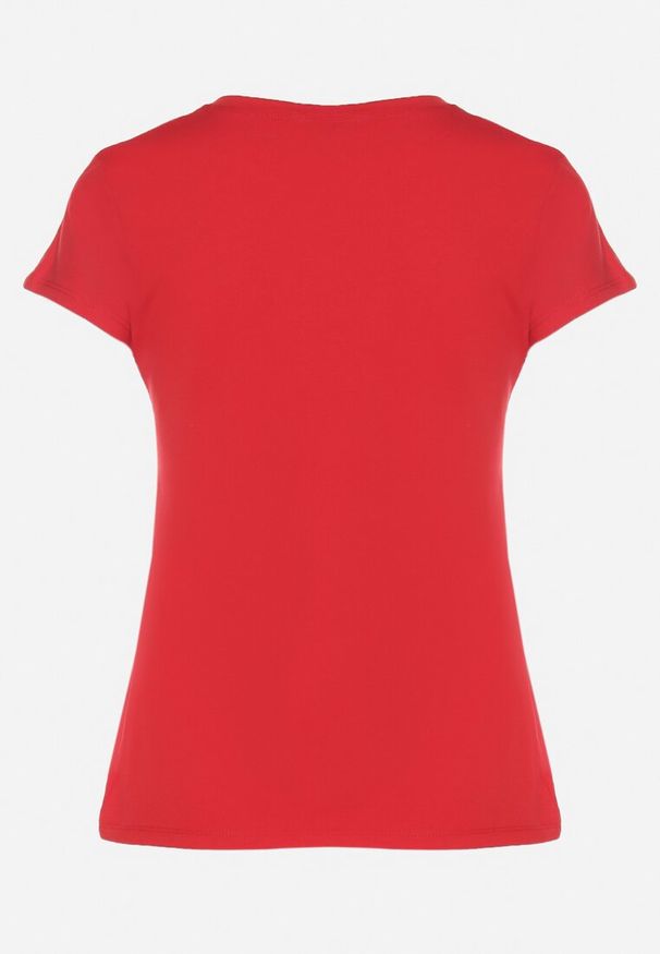 Born2be - Czerwony Bawełniany Klasyczny T-shirt Lunolia. Okazja: na co dzień. Kolor: czerwony. Materiał: bawełna. Wzór: gładki. Styl: klasyczny