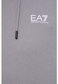 EA7 Emporio Armani bluza bawełniana męska kolor szary z kapturem gładka. Okazja: na co dzień. Typ kołnierza: kaptur. Kolor: szary. Materiał: bawełna. Wzór: gładki. Styl: casual