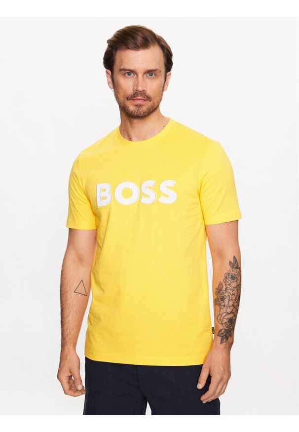 BOSS - Boss T-Shirt 50486200 Żółty Regular Fit. Kolor: żółty. Materiał: bawełna