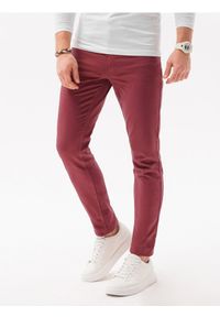 Ombre Clothing - Spodnie męskie chinosy SLIM FIT - jasnobordowe P1059 - XXL. Okazja: na co dzień. Kolor: czerwony. Materiał: bawełna, tkanina, elastan. Styl: casual #3