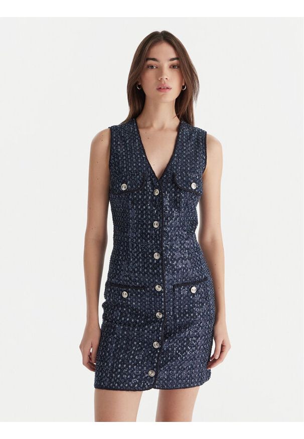 Guess Sukienka codzienna W5BK41 D0771 Granatowy Regular Fit. Okazja: na co dzień. Kolor: niebieski. Materiał: bawełna, syntetyk. Typ sukienki: proste. Styl: casual