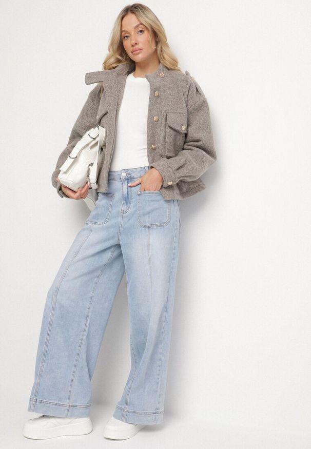 Born2be - Brązowa Kurtka w Stylu Utility z Szerokimi Kieszeniami Nirithra. Okazja: do pracy. Kolor: brązowy. Materiał: jeans. Styl: elegancki
