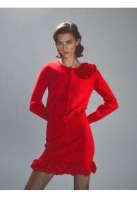 Reserved - Spódnica z ozdobną aplikacją - czerwony. Kolor: czerwony. Materiał: wiskoza, dzianina. Wzór: aplikacja #1