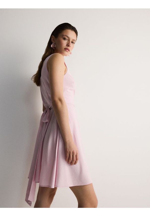 Reserved - Sukienka mini - różowy. Kolor: różowy. Materiał: tkanina, len, wiskoza. Wzór: gładki. Typ sukienki: proste. Długość: mini