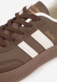 Born2be - Brązowe Sneakersy w Stylu Tenisówek z Paskami na Boku Saliena. Okazja: na co dzień. Zapięcie: pasek. Kolor: brązowy. Materiał: skóra, jeans #4