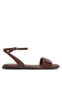 Calvin Klein Sandały Flat Sandal W/Ck Hw - Lth HW0HW02367 Brązowy. Kolor: brązowy. Materiał: skóra #1