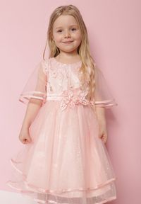 Born2be - Różowa Tiulowa Rozkloszowana Sukienka z Paskiem Ozdobionym Kwiatami Niriwa. Okazja: na imprezę. Kolor: różowy. Materiał: tiul. Wzór: aplikacja, kwiaty. Styl: elegancki #6